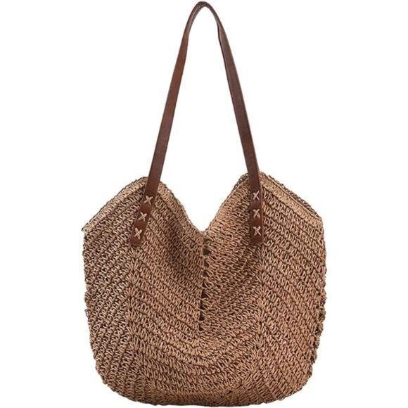 Hand-woven Soft Large Straw Shoulder Bag Retro Boho Tote Bags Summer Beach Bag - Picture 1 of 7